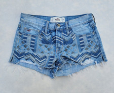 Hollister Embellished Jeweled Embroidered Denim Jean Shorts Size 3 Waist 26 EUC