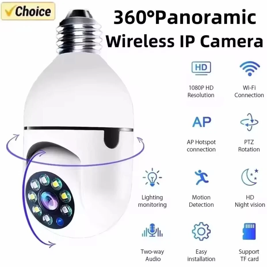 Telecamera A Forma Di Lampadina HOUSECURITY Per Esterni E Interni – Zoom PTZ, Visione Notturna, 1080p