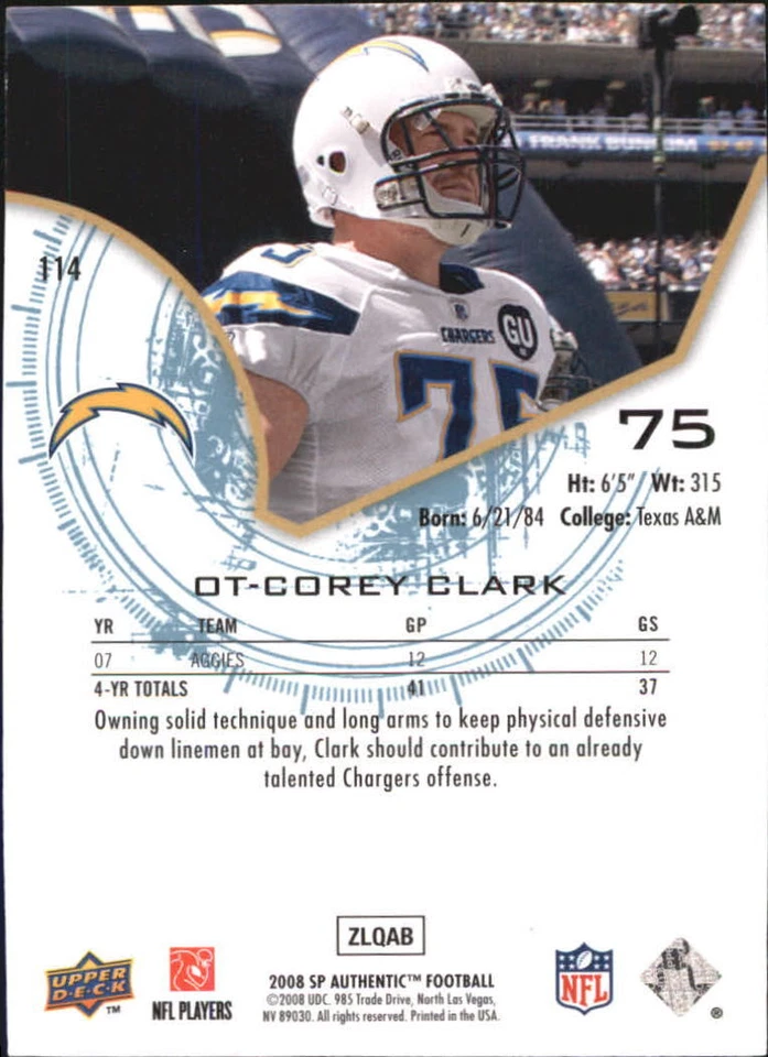 A9670- 2008 SP Authentic #114 Corey Clark RC /1399 SAMPLE - Image 2 of 2