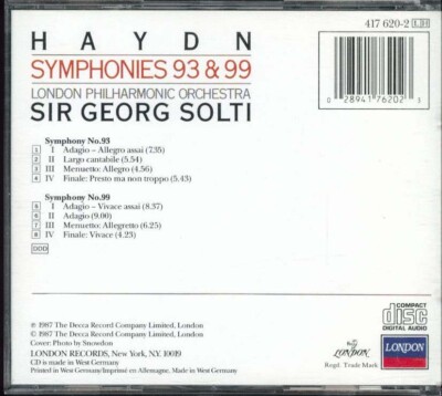 Haydn Symphonies 93 & 99 London Philharmonic Orchestra Sir Georg