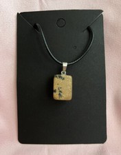 Stone Pendant Necklace, Speckled. Black Waxed Cord.
