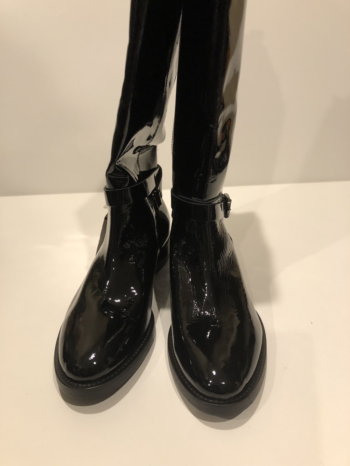 Luca Grossi New 500 Italian Designer Black Patent Leather Tall Riding