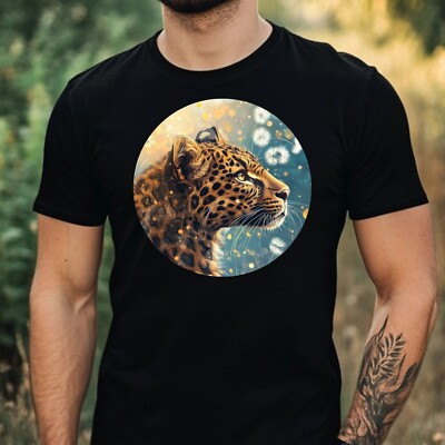 Mens Leopard Dandelion Print Cotton T-Shirt Size XS to 5XL