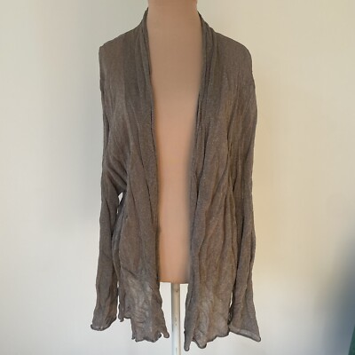 Eileen Fisher Gold Metallic Rayon Open Front Shawl Collar Cardigan 
