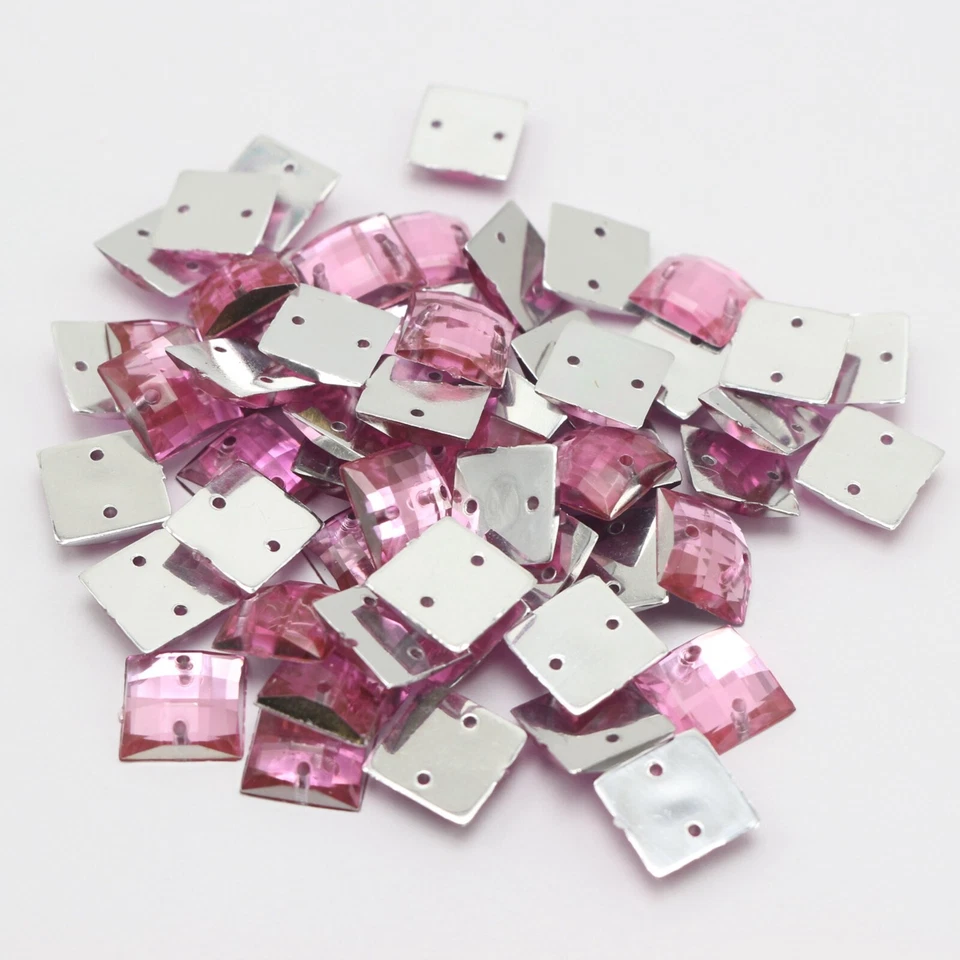 200 Flatback Acrylic Square Sewing Rhinestone Buttons 10X10mm Sew on beads - Image 2 of 4