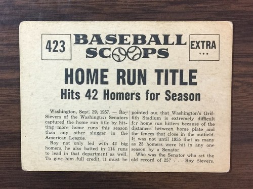1961 NU CARD SCOOPS #423 ROY SIEVERS Captures Home Run Title EX-MT I9020605 - Picture 2 of 11