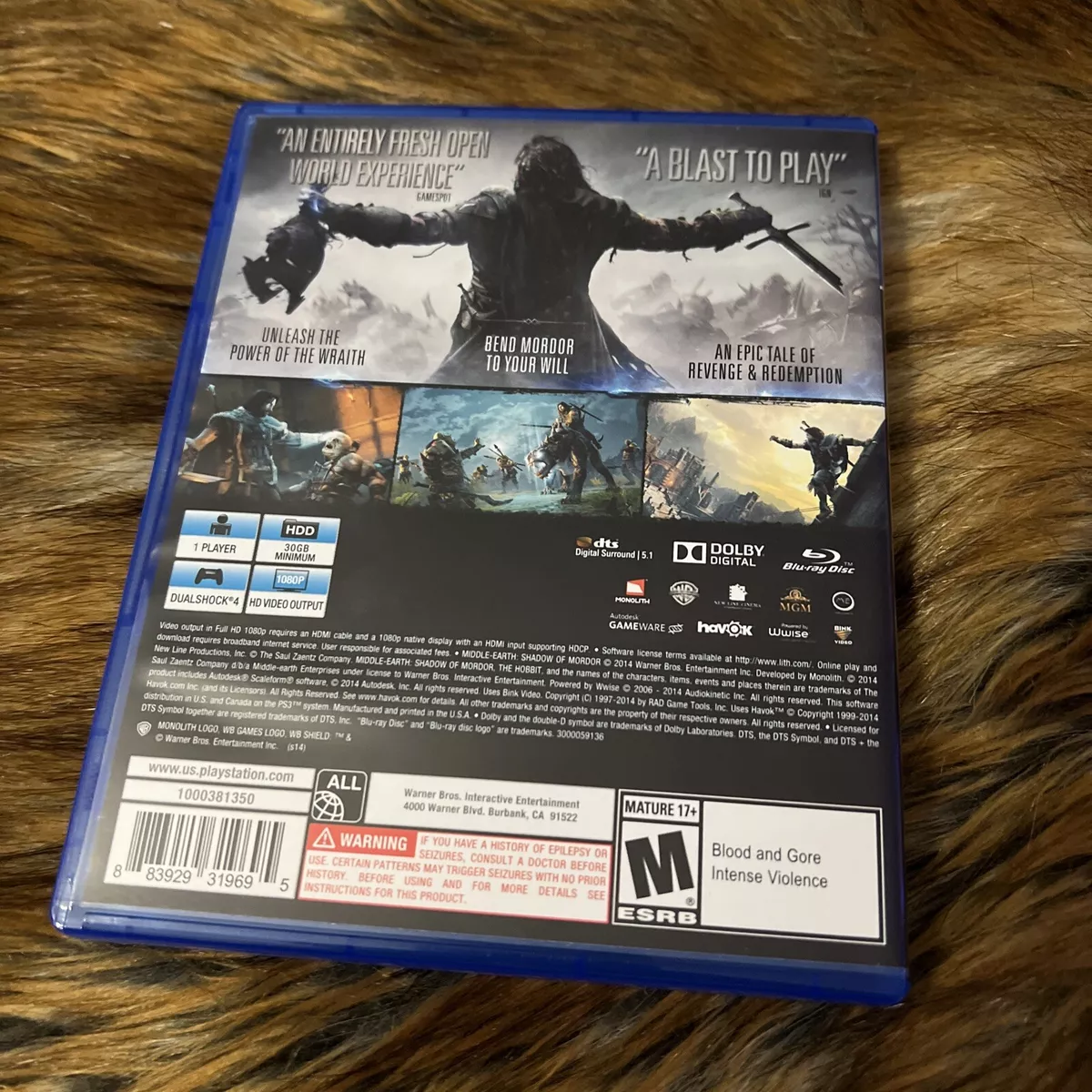 PlayStation 4 : Middle Earth: Shadow of Mordor - PlaySta VideoGames  883929319695 