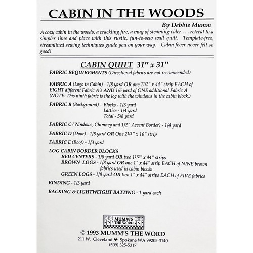 Cabin in the Woods Quilt PATTERN Debbie for Mumm Mumm’s the Word Log Cabin Quilt - Picture 5 of 6