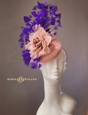 Kentucky Derby Fascinator Dusty Pink Rose Hat Purple Royal Ascot Bridal Hat