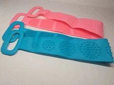 2 Silicone Bath Shower 2 Side Massage Towel Body Brush Long Belt Scrubber Sponge