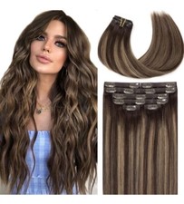 Loxxy PU Clip In Hair Extensions Real Remy Human Hair Ultra Natural Rooted Brown