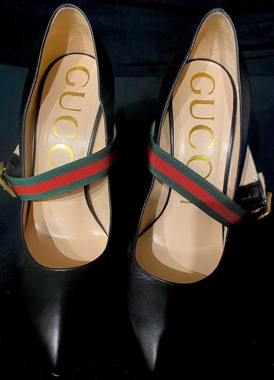 Escarpins en cuir noir 100 % authentiques Gucci Sylvie logo rayures Web Mary Jane 39 US 8,5