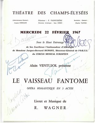Original signiertes Programm FLIEGENDE HOLLÄNDER Paris 1967 Nancy Tatum
