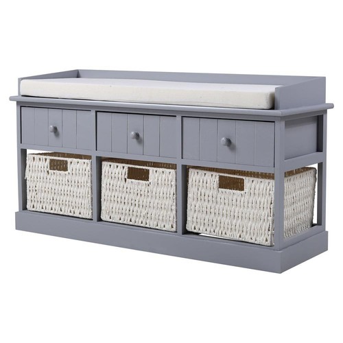 Hallway Storage Bench Entryway Hallway Shoe Bench Seat 6 Wicker Drawers Baskets - Picture 25 of 29