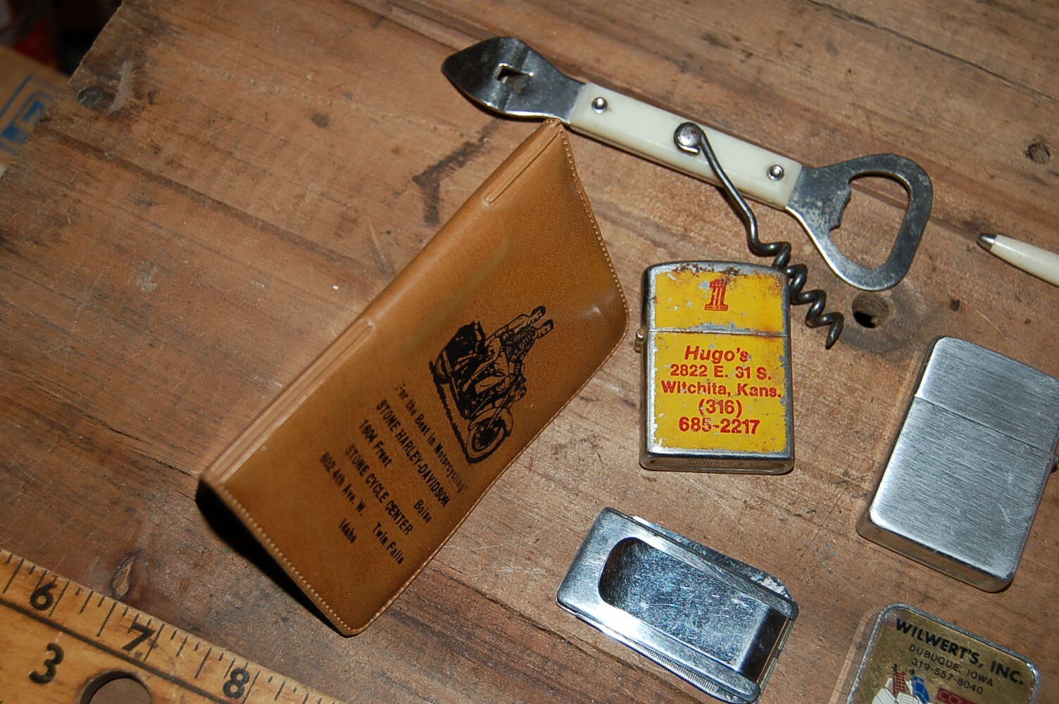 Harley Dealership Advertising Memorabilia Lighters Bottle Opener Tape