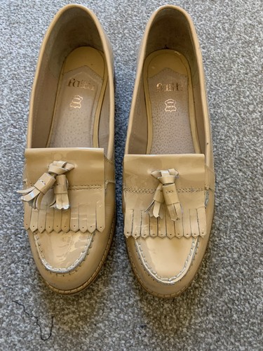 beige patent loafers
