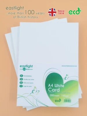 A4 Eastlight, Premium 'High' White Card, Smooth, 200 Sheets, 160gsm Art Paper