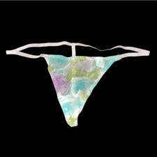 Vintage Chiffon String Thong Bikini Panties White Muted Floral Print Plus Sz 1 X