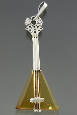 Genuine BALTIC AMBER Silver Honey BALALAIKA GUITAR Pendant 4.1g 191107-3