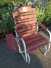 COKA COLA Lawn Chair/ Glider WITH SIDE ARMREST/TABLE Vintage!  IT WORKS! 