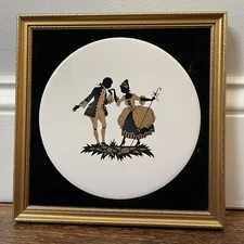 Vintage Framed Harleigh China Silhouette Small Mini Wall Art Plaque