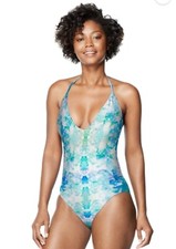 NWT Speedo sz 8 Womens Bright Cobalt one pc Swimsuit Active V neck Halter P25