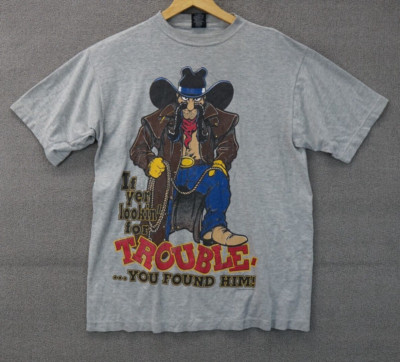 Vintage If yer lookin' for TROUBLE. ...You Found Him! T Shirt Men's Gray Large