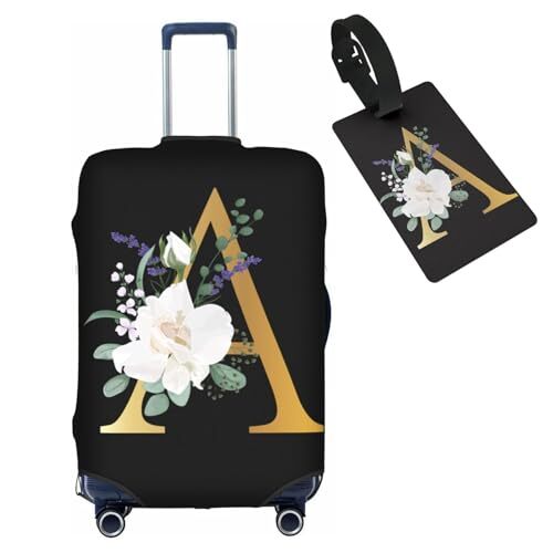 Black Luggage S (for 18-21 inch suitcase) with Luggage Tag Flower Letter A