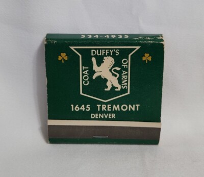 Vintage Duffy's Coat Of Arms Shamrock Irish Matchbook Denver CO Advertising Full