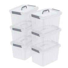 12 Quart Plastic Clear Stackable Latching Storage Box Container 4/6 Pack, Gray