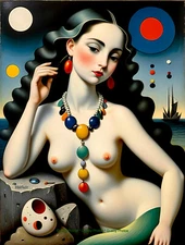 Mermaid with Necklace Pinup 8.5x11" Photo Print Style of Joan Miro / Harker Art