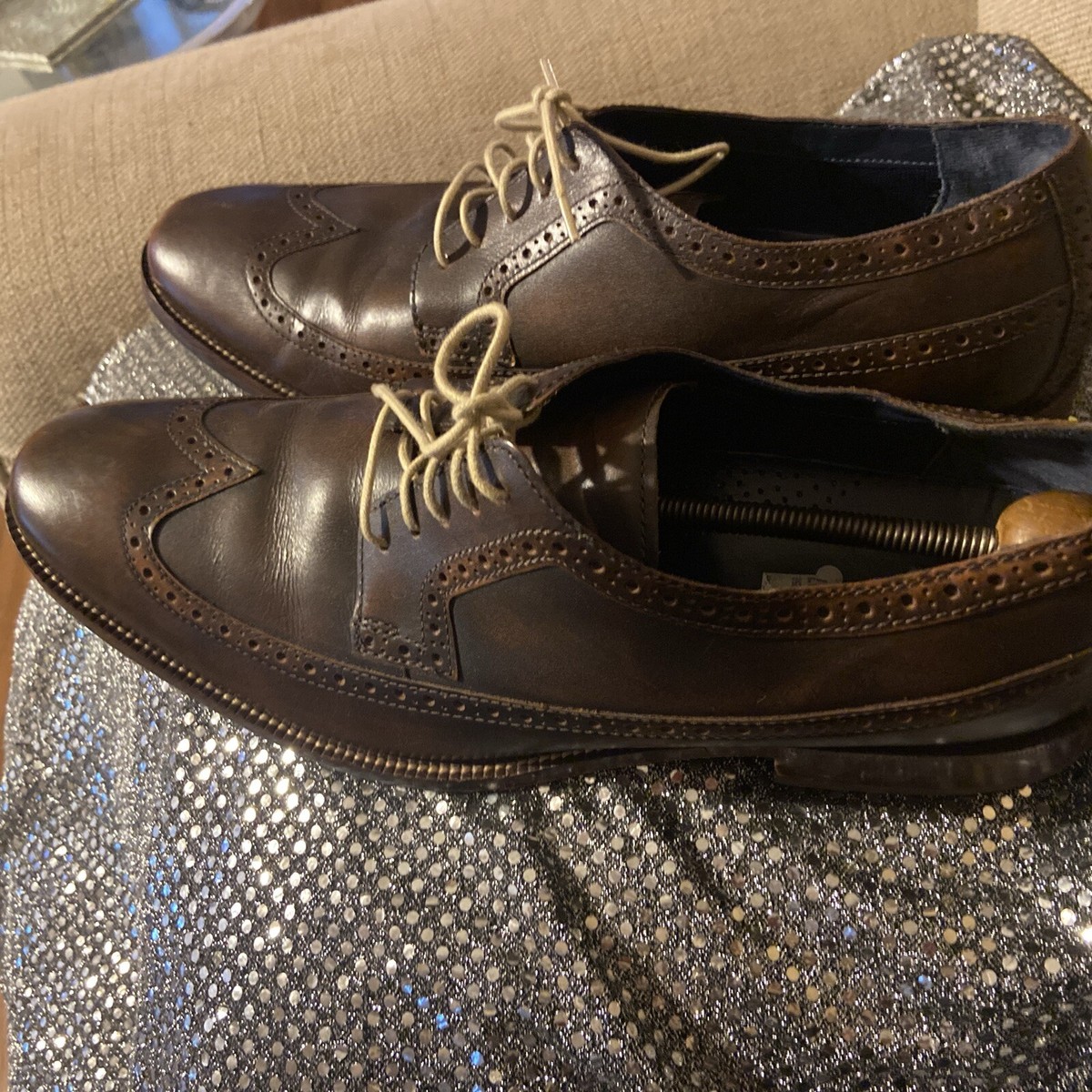 Cole Haan Oxford Dress Shoes Mens 13 Brown Leather Lace Up Cole Haan Caramel Brown Oxford Pointed Plain Toe Leather  main image 3