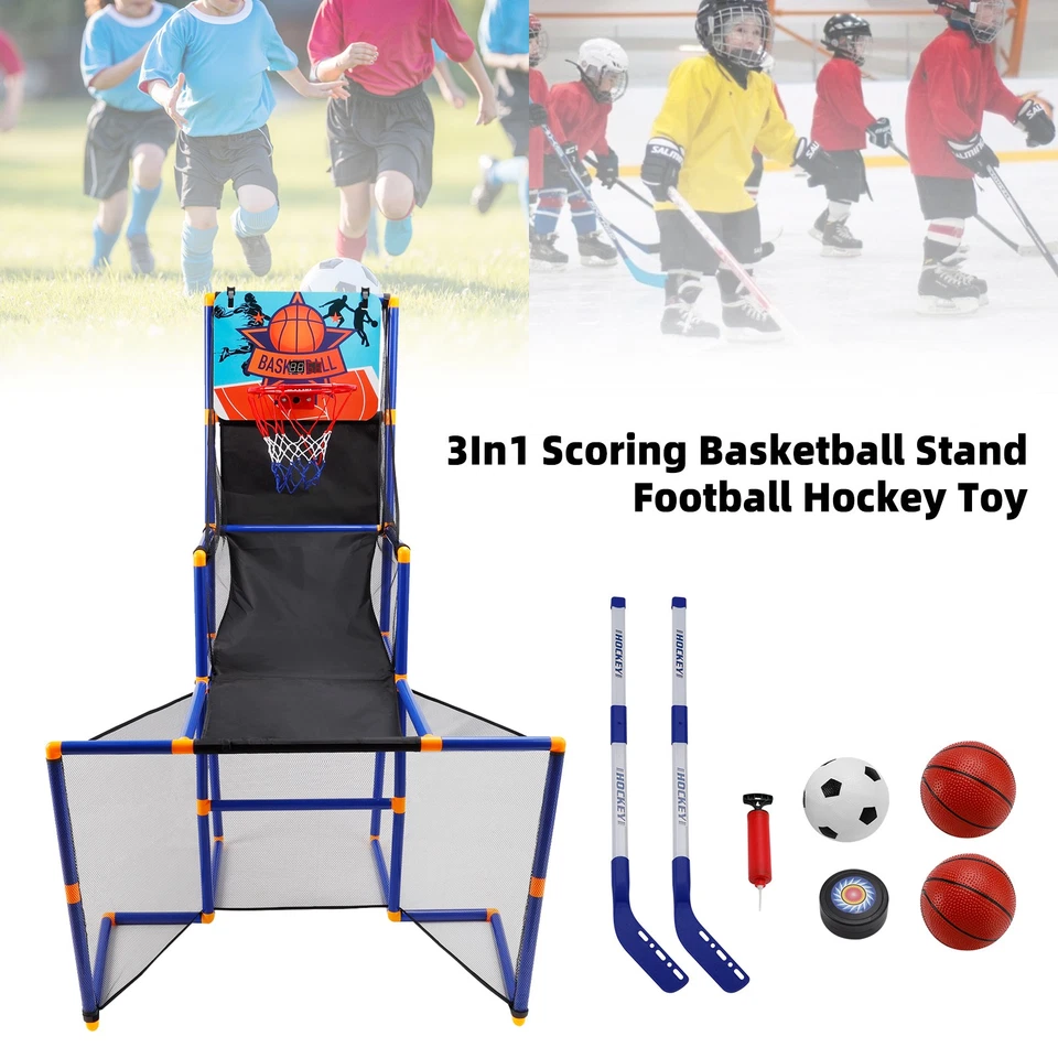 Juego de regalo de juguete de fútbol hockey con soporte de baloncesto 3 en 1 apto para niños de 3+ años Foto 3 de 4