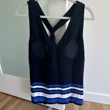 Banana Republic Women’s 14 Sleeveless V-Neck Racerback Dress Black Striped Hem