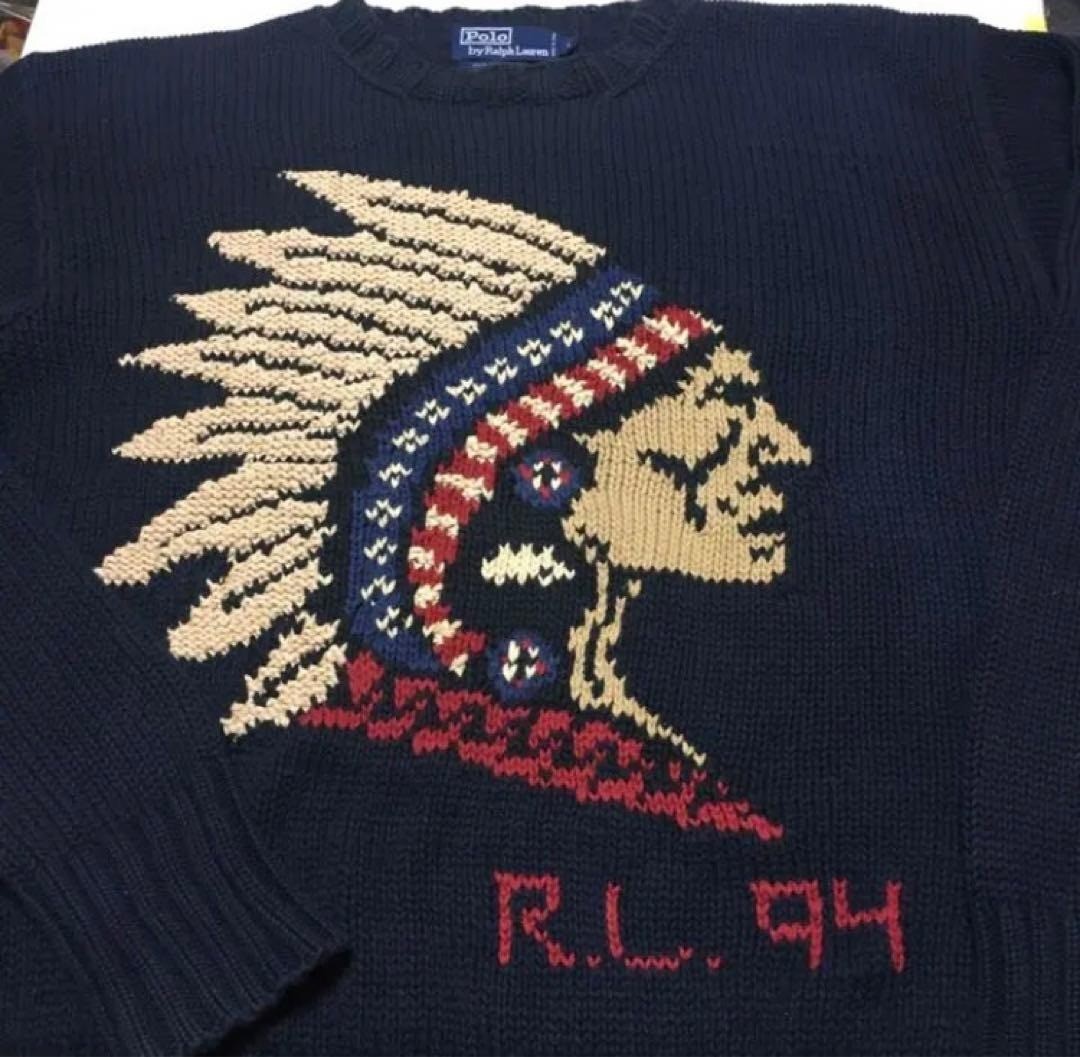 Vintage Ralph Lauren Polo 1994 Indian Head Knit Sweater Large Size