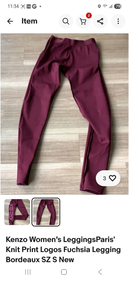 Kenzo Women’s LeggingsParis' Knit Print LogoFuchsia Legging Bordeaux SZ L  - Image 2 of 2