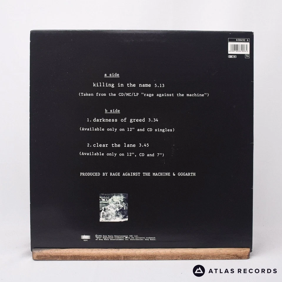Rage Against The Machine Killing In The Name 12" Single Vinyl Record - VG+/EX - Image 3 of 4