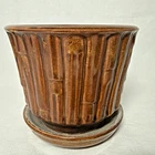Vintage McCoy 0372 Planter Flower Pot Pottery Brown Bamboo w/ Saucer Mid Century