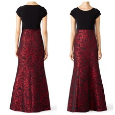 Parker Black Red Rizzo Jacquard Formal Gown Maxi Dress Holiday - Size 4