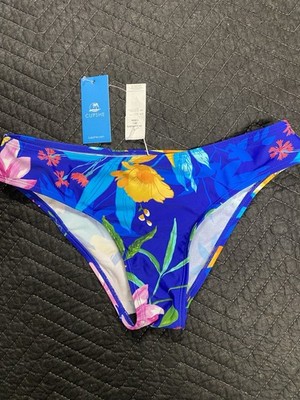 Cupshe Bikini Swim Bottom Floral Blue Stretch Women's S Polyester Spandex