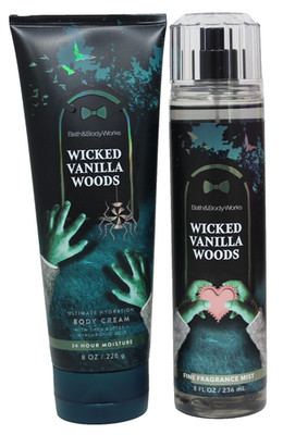 Bath Body Works Wicked Vanilla Woods Mist Spray & Cream Lotion 8oz New Amberwood