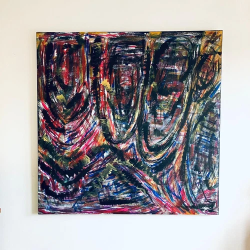 Grande Original Pintura Al Óleo en Lienzo Humo Torres Firmado G.B Teñir Moderno - Imagen 2 de 7