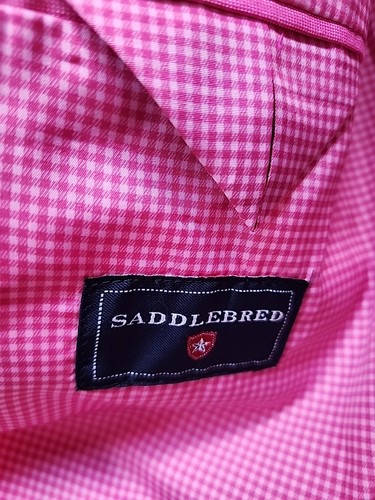 Saddlebred 40R Men's Pink Cotton Blazer Suit Jacket 2 Button Fully Lined - Picture 10 of 14