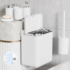 7-Piece White Bathroom Set with Suction Wall Trash Can - Space Saving Organiz...