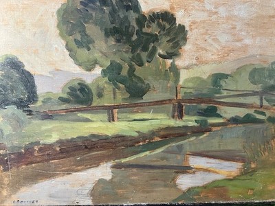 Léon BOUCHET (XIX-XX) Alte Ölmalerei Auf Platte Mit Flusslauf, Rahmen, Signiert