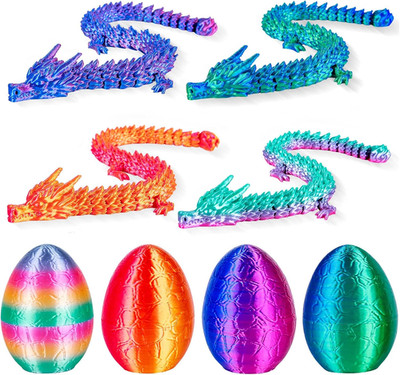 3D Printed Dragon Eggs with Poseable Dragons   4pc Set Fantasy Toy Gift