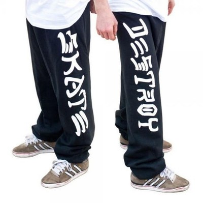 Thrasher Magazine SKATE AND DESTROY Skateboard SWEATPANTS BLACK