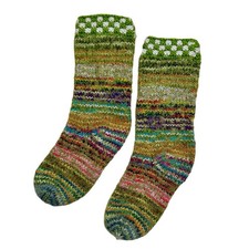 Green Multicolor Women  s 6-9 Wool  Acrylic Blend Socks Knit Handmade