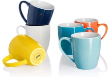 Sweese Porcelain Mugs - 12 oz Set of 6, Coffee/Tea/Mocha, Hot Assorted Colors