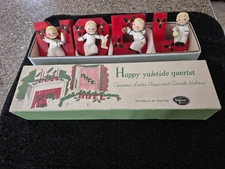 NAPCO Noel Christmas Yuletide Quartet Ceramic Letters. One Wing Damaged.